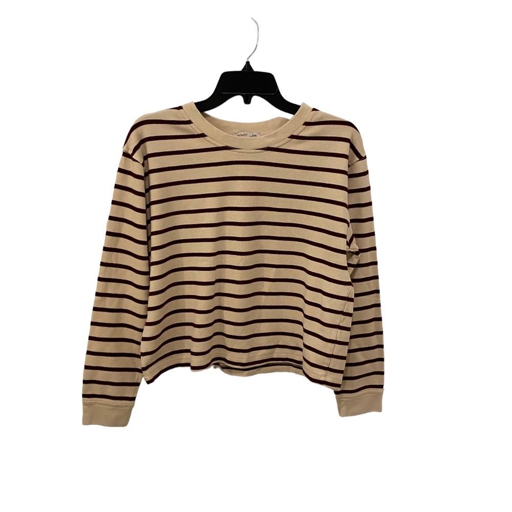 Zara W/B Collection Striped Crop Long Sleeve Tee Maroon Cream Women's Large